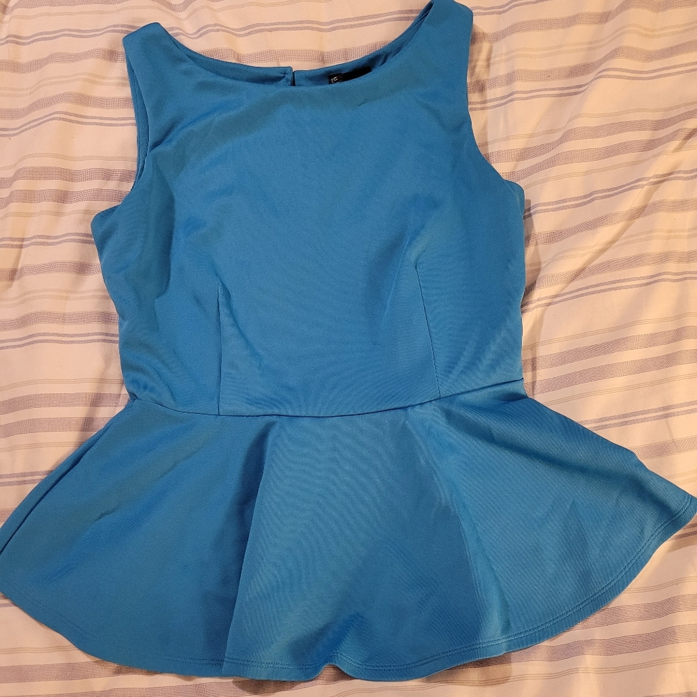 Blue peplum tank top
